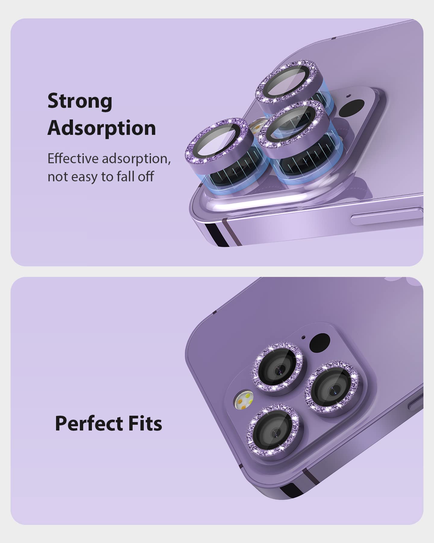 Actgan for iPhone 14 Pro and iPhone 14 Pro Max Camera Lens Protector Glitter Bling Glass Screen Camera Cover for iPhone 14 Pro Max and 14 Pro,[1 Set] Glitter Purple