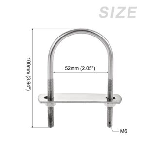 METALLIXITY U Bolts (M6x52x100mm), Round U Bolt 304 Stainless Steel with Nuts Plates Washers - for Construction, Pipe