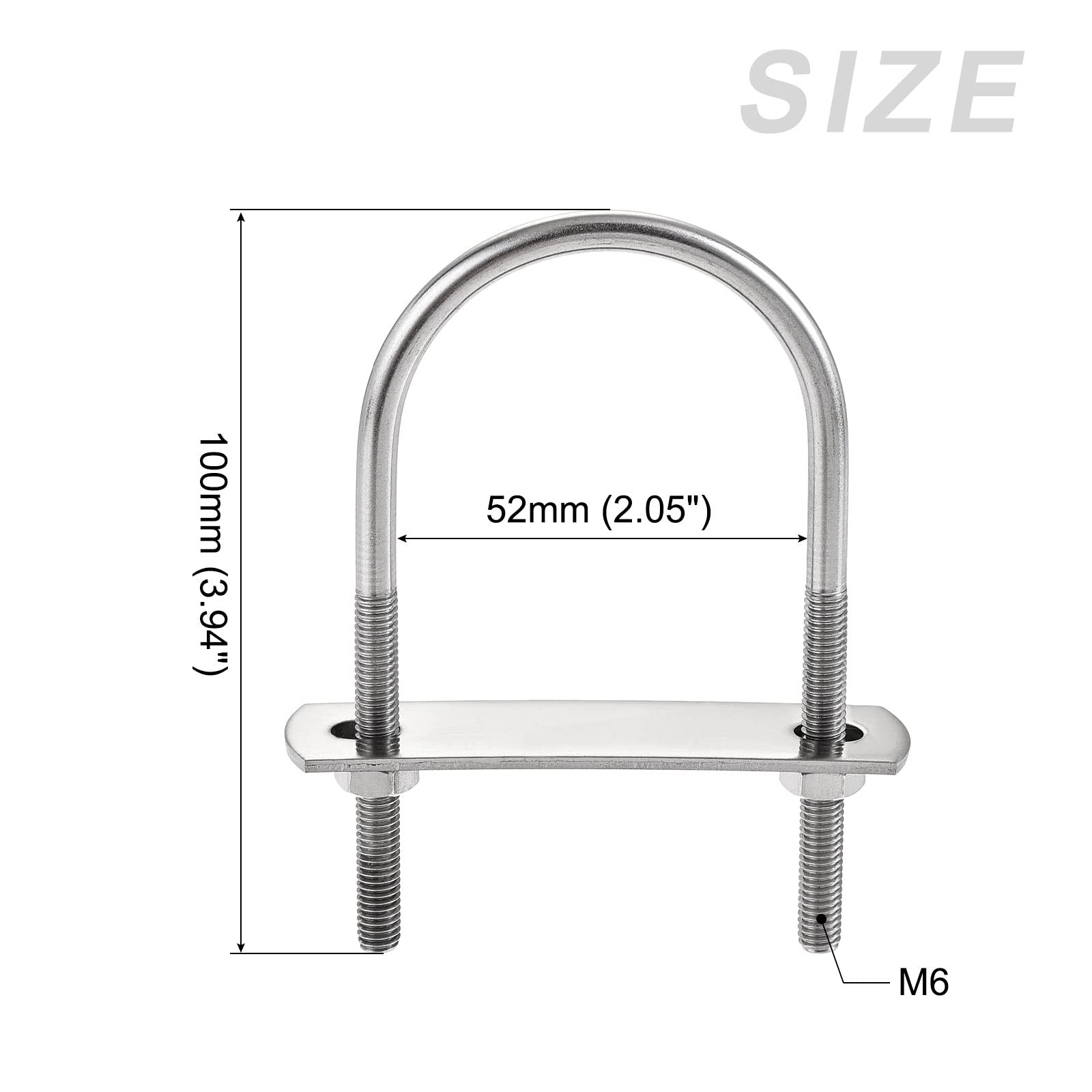 METALLIXITY U Bolts (M6x52x100mm), Round U Bolt 304 Stainless Steel with Nuts Plates Washers - for Construction, Pipe