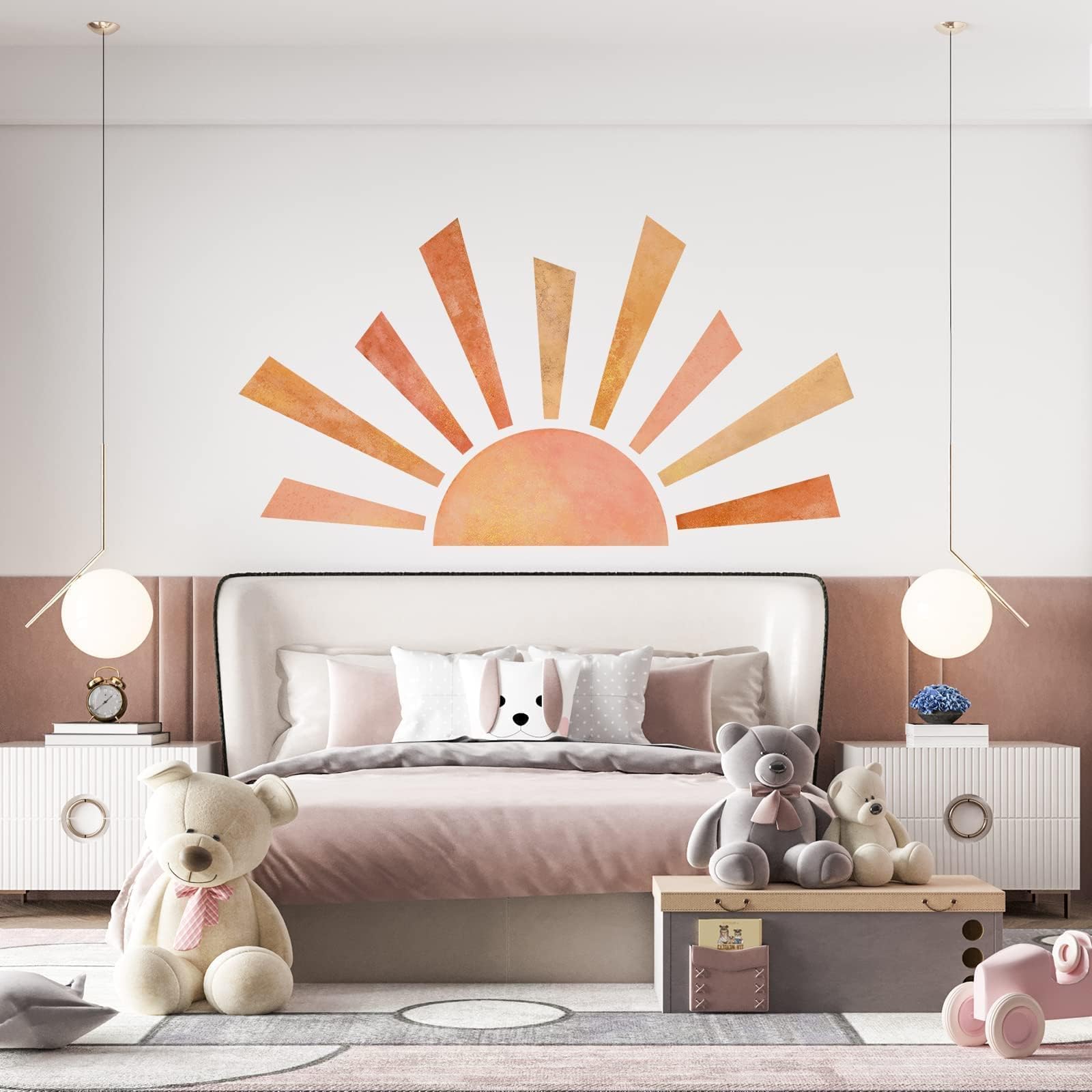 42.1x23.6 inch Boho Half Sun Wall Decal Large Wall Decal Sunshine Wall Stickers Vinyl Wall Decals Removable Peel and Stick Wall Stickers for Nursery Room Playroom Decor