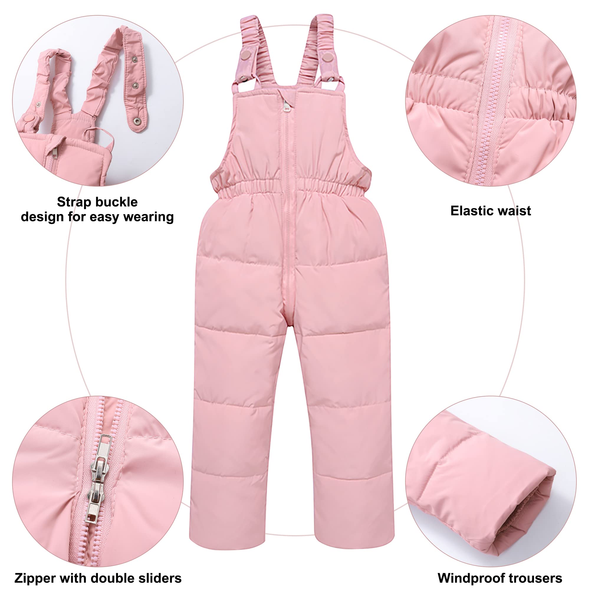 nilikastta 4-5T Toddler Girls Snowsuit Winter Clothes Baby Girl Down Jacket Kids Hooded Fur Coat + Ski Bib Pants Snow Outfits(Pink,4-5T)