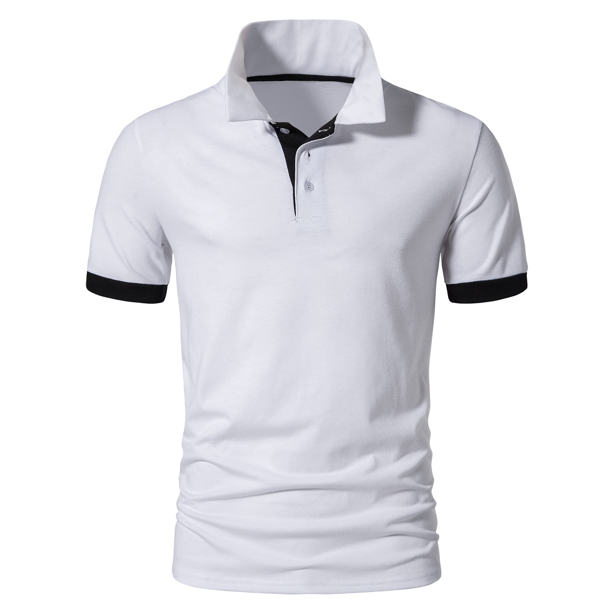 Maiyifu-GJ Golf Polo Shirts for Men Lightweight Color Block Short Sleeve Shirt Casual Slim Fit Athletic Tennis T-Shirt (White,Small)