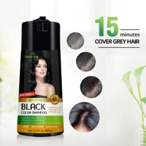 Herbishh Hair Color Shampoo for Gray Hair - Enriched Formula with Keratin & Tuber Fleece Flower - Full Grey Coverage, Easy to Use, Long lasting, Instant - Black (400ml)