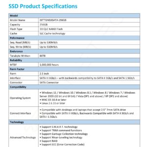 Timetec 256GB SSD 3D NAND QLC SATA III 6Gb/s 2.5 Inch 7mm (0.28") Read Speed Up to 530 MB/s SLC Cache Performance Boost Internal Solid State Drive for PC Computer Desktop and Laptop (256GB)