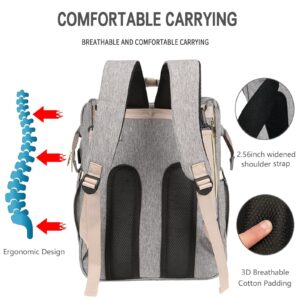 Baby Diaper Bag Backpack with Changing Station, Baby Registry Search Shower Gifts, Baby Bags for Boy Girl, New Mom Gifts for Women, Large Capacity, USB Port,Gray