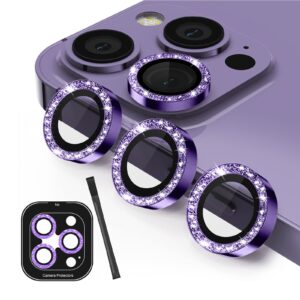 actgan for iphone 14 pro and iphone 14 pro max camera lens protector glitter bling glass screen camera cover for iphone 14 pro max and 14 pro,[1 set] glitter purple