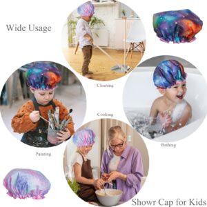 Qeuly Shower Cap for Kids, 2 Pack Kids Shower Caps Reusable Double Layer Waterproof Toddler Shower Cap, Elastic Band Kids Bonnets for Girls and Boys (Galaxy + Mermaid)