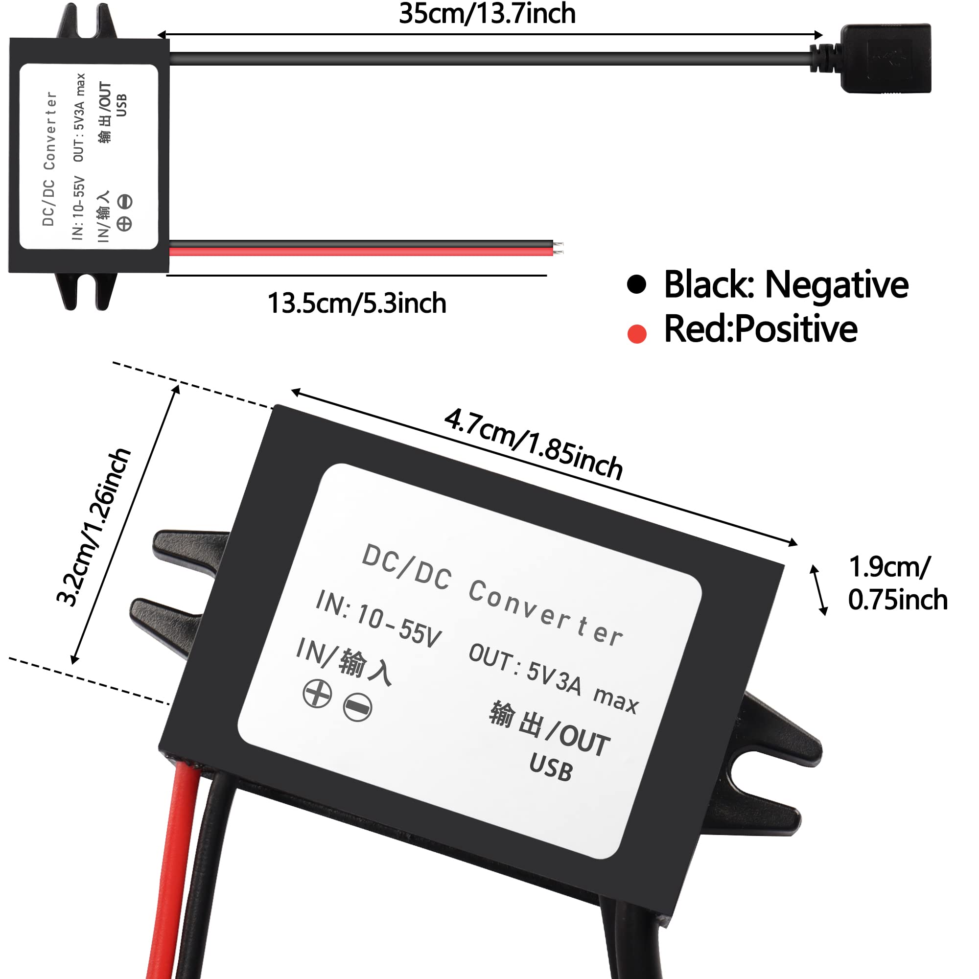 MEIRIYFA 12V to 5V USB Converter DC Buck Module 12V 36V 48V Step-Down Convert to 5V Dual USB Female 10-55V to 5V 3A 15W Adapter DC to DC Regulator Car Power Converter