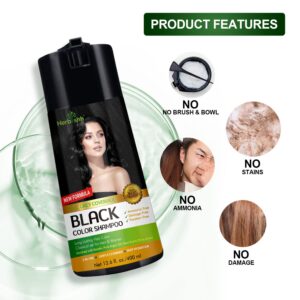 Herbishh Hair Color Shampoo for Gray Hair - Enriched Formula with Keratin & Tuber Fleece Flower - Full Grey Coverage, Easy to Use, Long lasting, Instant - Black (400ml)