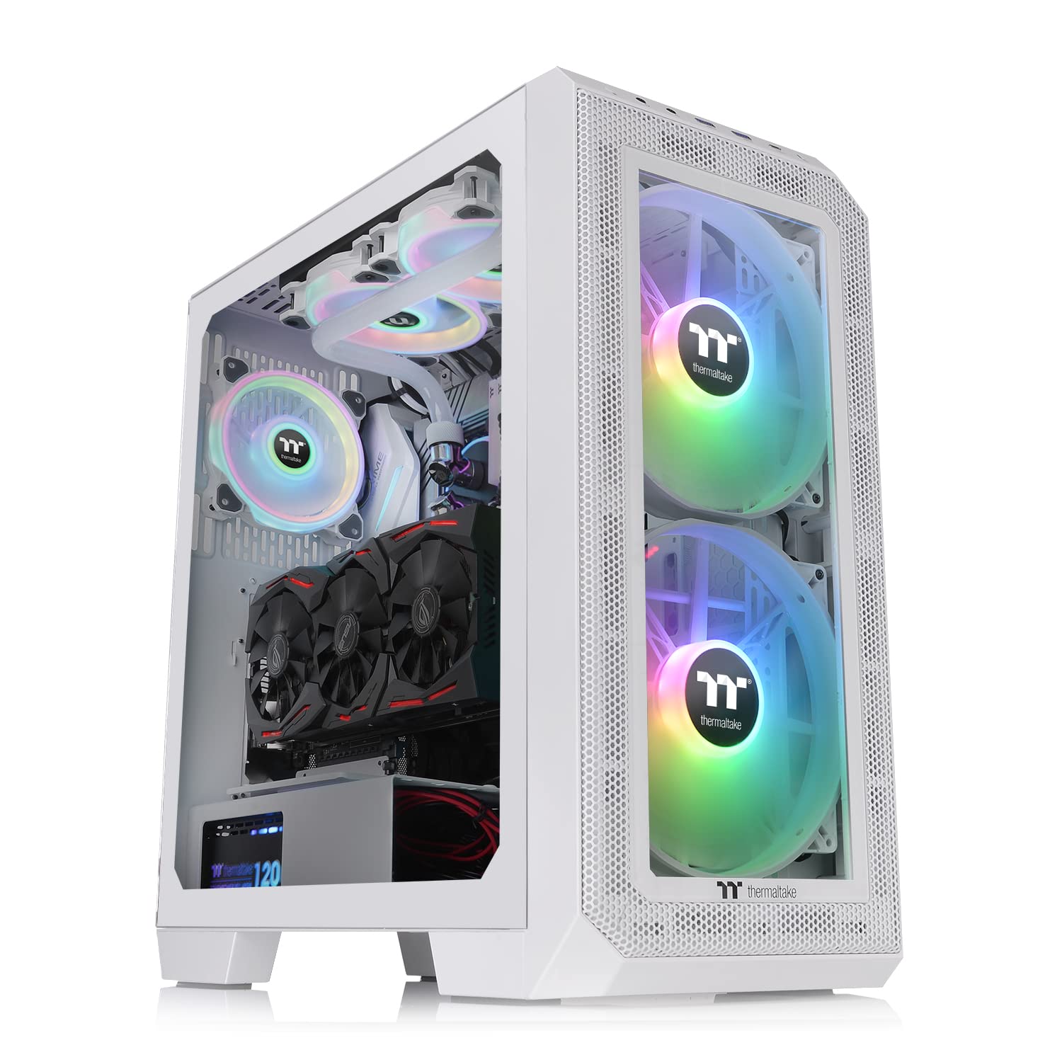 Thermaltake View 300 MX TG ARGB Motherboard Sync E-ATX Mid Tower Computer Case with 2x200mm Front & 1x120mm Rear ARGB Fan, Interchangeable Tempered Glass & Mesh Front Panel, CA-1P6-00M6WN-00, White