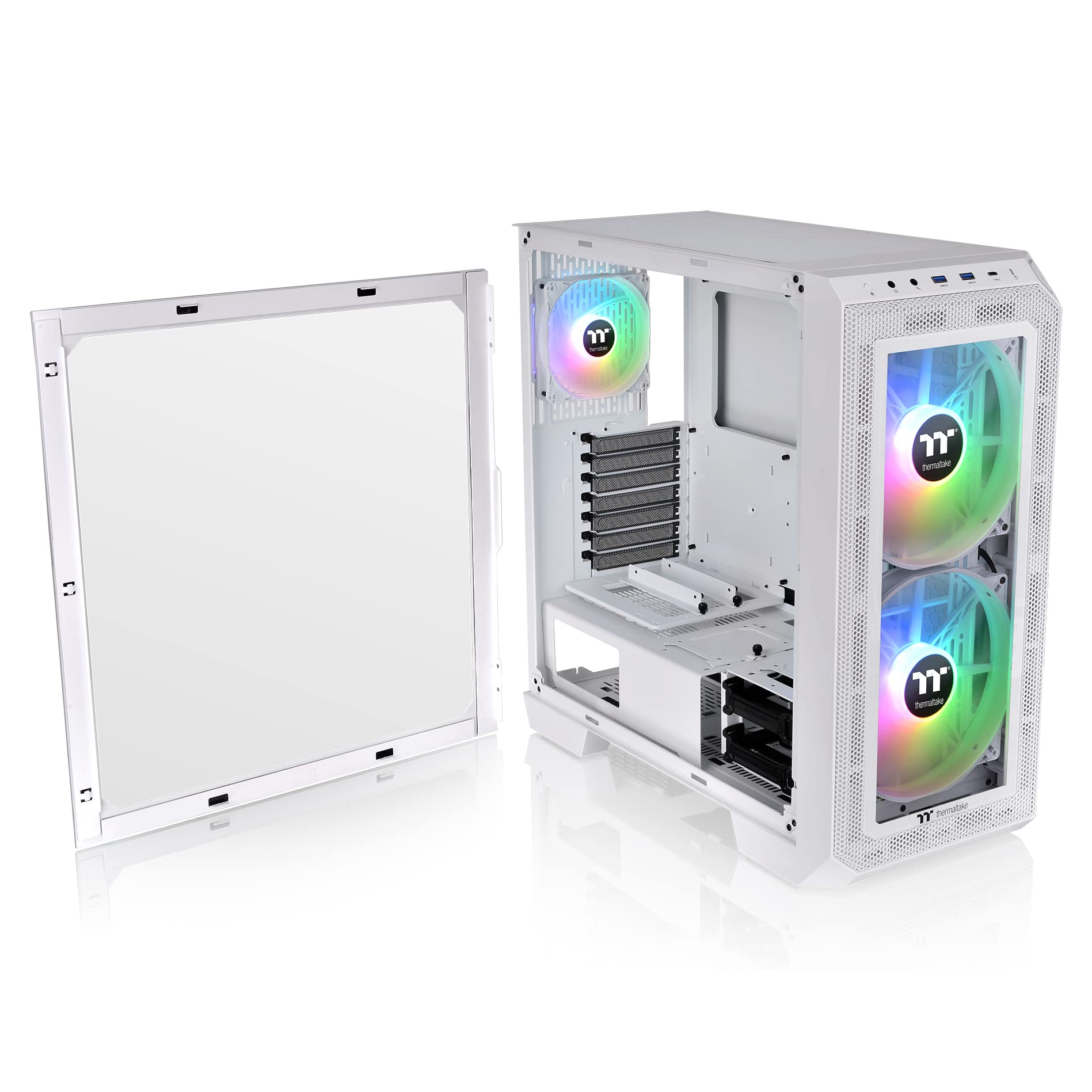 Thermaltake View 300 MX TG ARGB Motherboard Sync E-ATX Mid Tower Computer Case with 2x200mm Front & 1x120mm Rear ARGB Fan, Interchangeable Tempered Glass & Mesh Front Panel, CA-1P6-00M6WN-00, White