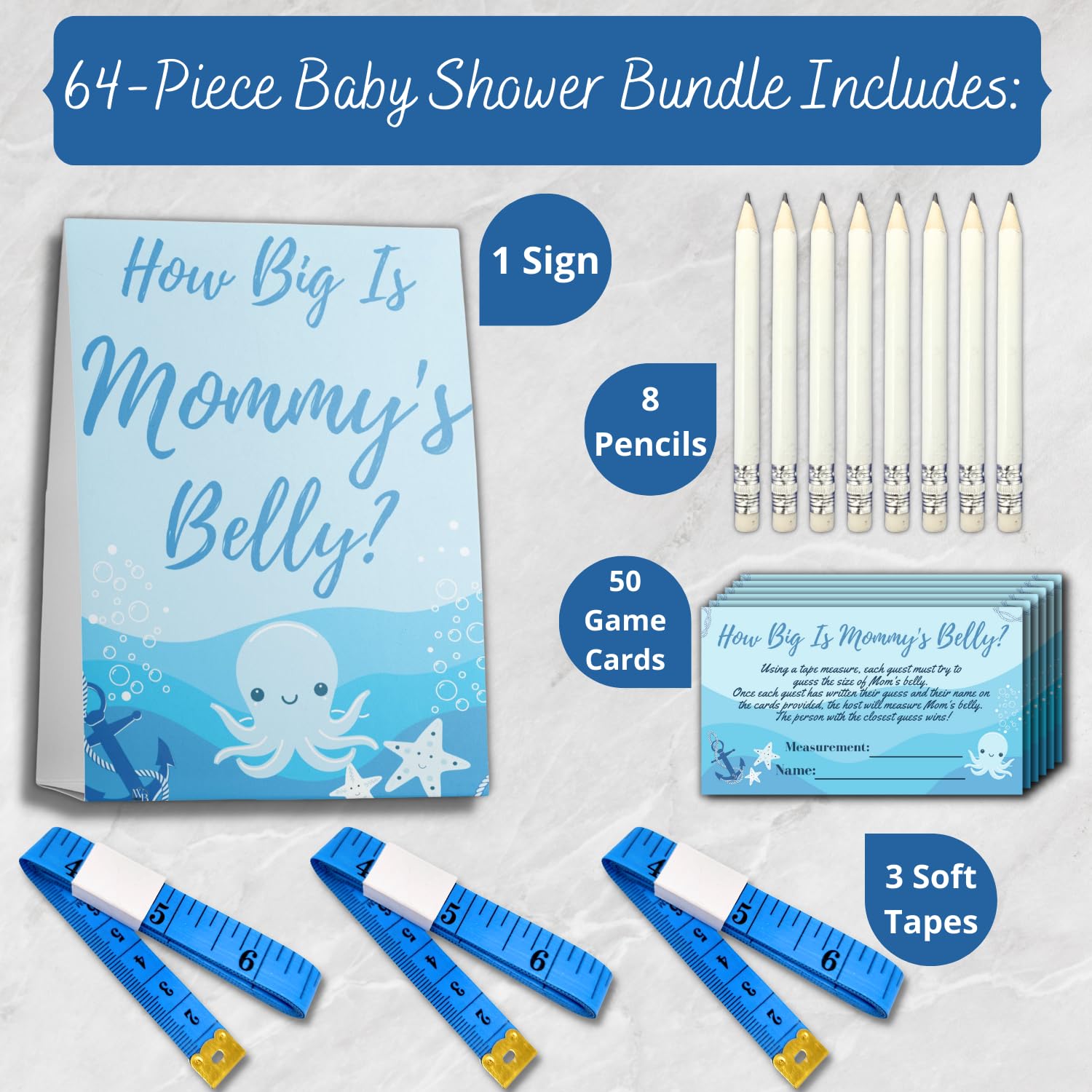 How Big is Mommys Belly Game Nautical Cinta para medir la Panza Measure The Belly Baby Shower Game 62 Piece for 50 Players Ahoy its a Boy Baby Bump Measuring Tape Game