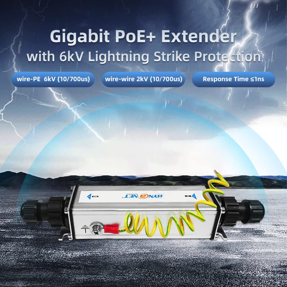 Gigabit Industrial Waterproof PoE+ Extender with 6kV Lightning Protection for Outdoor Use