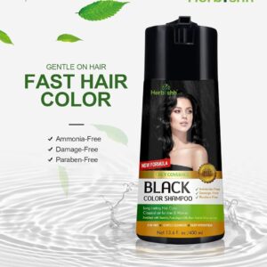 Herbishh Hair Color Shampoo for Gray Hair - Enriched Formula with Keratin & Tuber Fleece Flower - Full Grey Coverage, Easy to Use, Long lasting, Instant - Black (400ml)