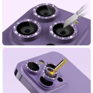 Actgan for iPhone 14 Pro and iPhone 14 Pro Max Camera Lens Protector Glitter Bling Glass Screen Camera Cover for iPhone 14 Pro Max and 14 Pro,[1 Set] Glitter Purple