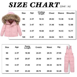 nilikastta 4-5T Toddler Girls Snowsuit Winter Clothes Baby Girl Down Jacket Kids Hooded Fur Coat + Ski Bib Pants Snow Outfits(Pink,4-5T)