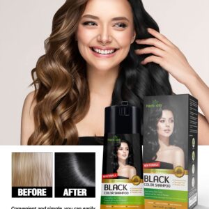 Herbishh Hair Color Shampoo for Gray Hair - Enriched Formula with Keratin & Tuber Fleece Flower - Full Grey Coverage, Easy to Use, Long lasting, Instant - Black (400ml)