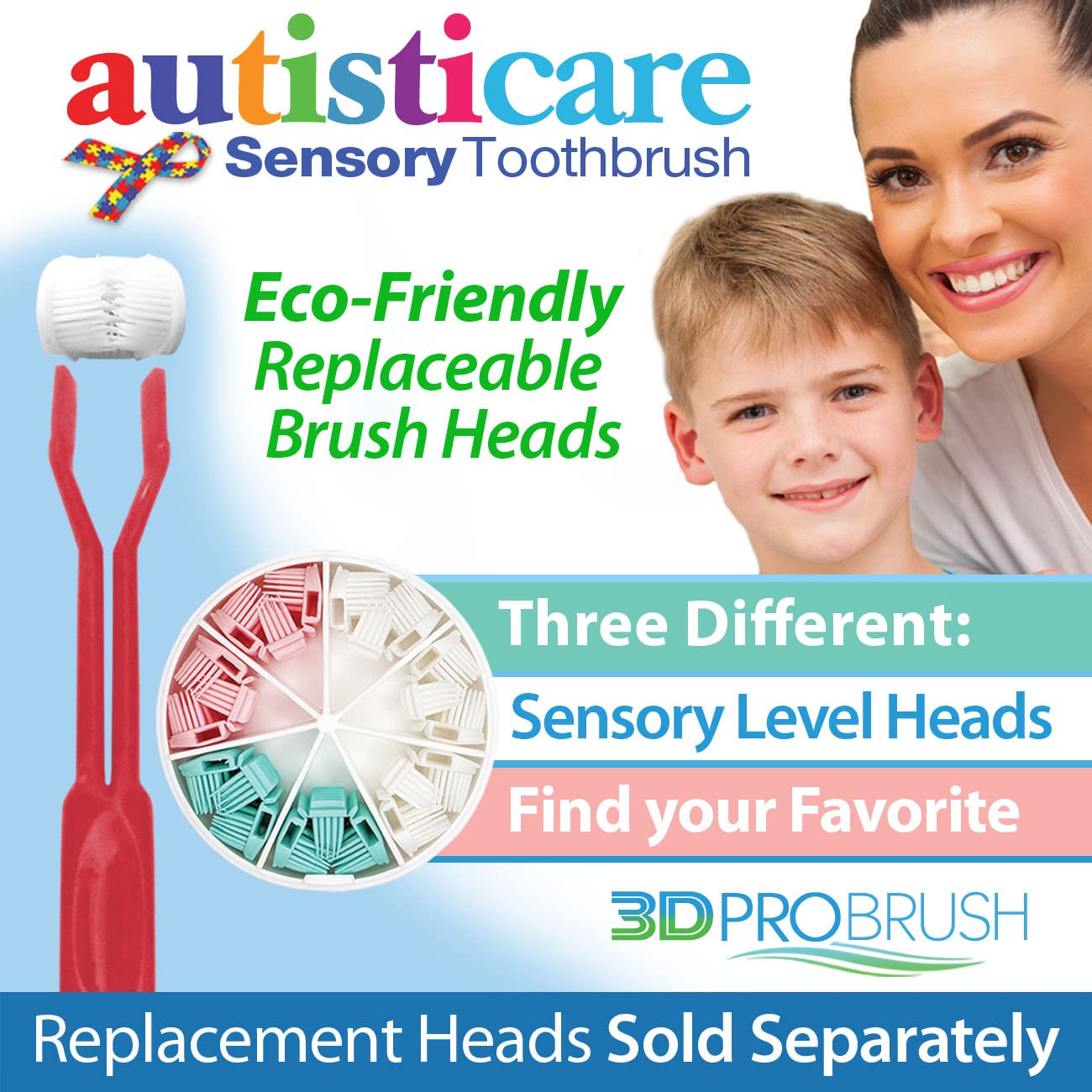 autisticare New Softer Feel Sensory 3-Sided Toothbrush 3-PK | Autism Spectrum Special Needs Asperger's Complete Dental Care Tactile Child Calming Gift Therapy Gum Health Fidget Caregiver Made in USA