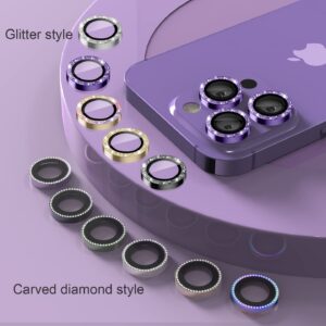 Actgan for iPhone 14 Pro and iPhone 14 Pro Max Camera Lens Protector Glitter Bling Glass Screen Camera Cover for iPhone 14 Pro Max and 14 Pro,[1 Set] Glitter Purple