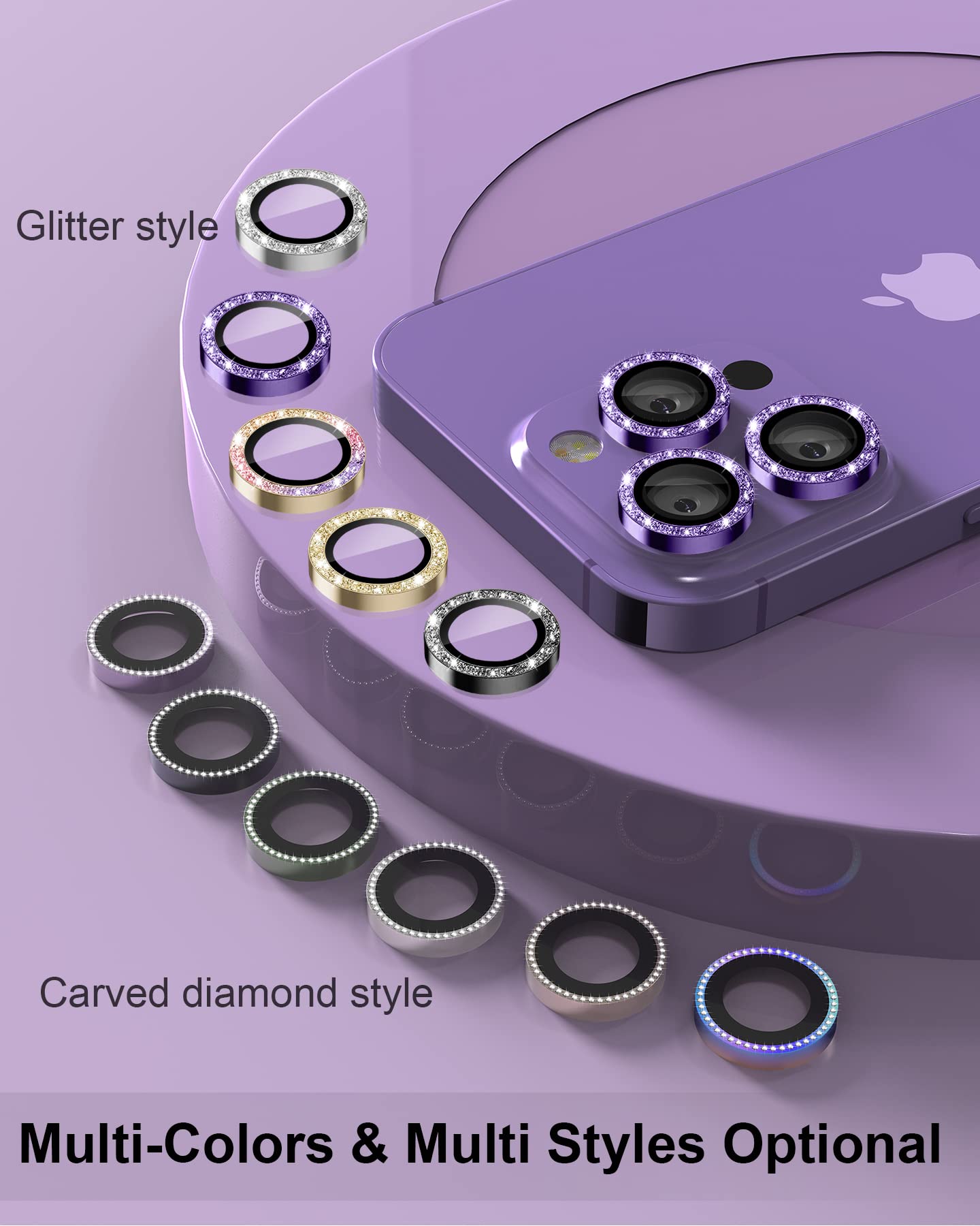 Actgan for iPhone 14 Pro and iPhone 14 Pro Max Camera Lens Protector Glitter Bling Glass Screen Camera Cover for iPhone 14 Pro Max and 14 Pro,[1 Set] Glitter Purple