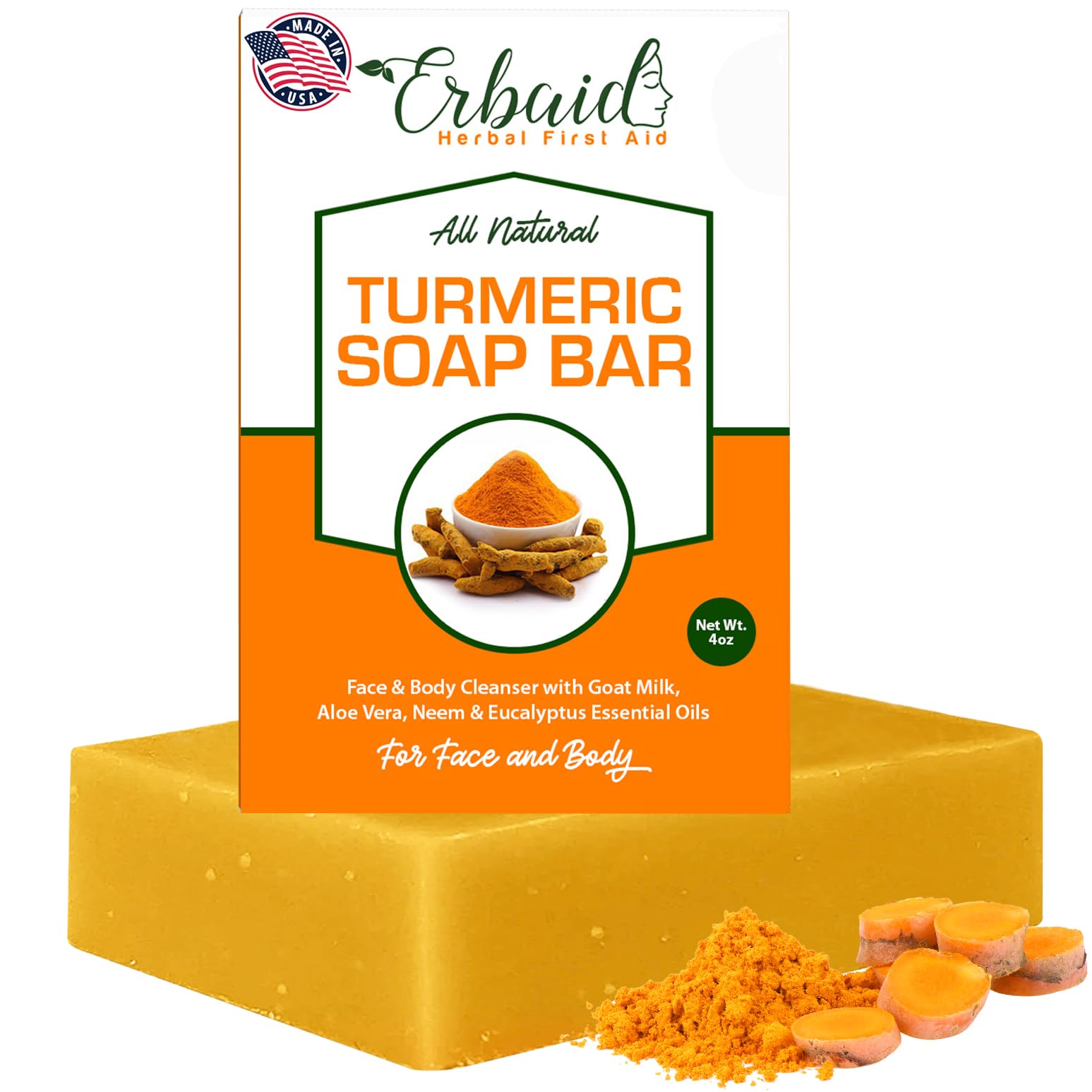 Natural Turmeric Soap Bar for Face & Body – Turmeric Skin Brightening Soap Wash for Dark Spots, Intimate Areas, Underarms – Turmeric Reduces Acne, Fades Scars & Cleanses Skin (4 Ounce (Pack of 1))