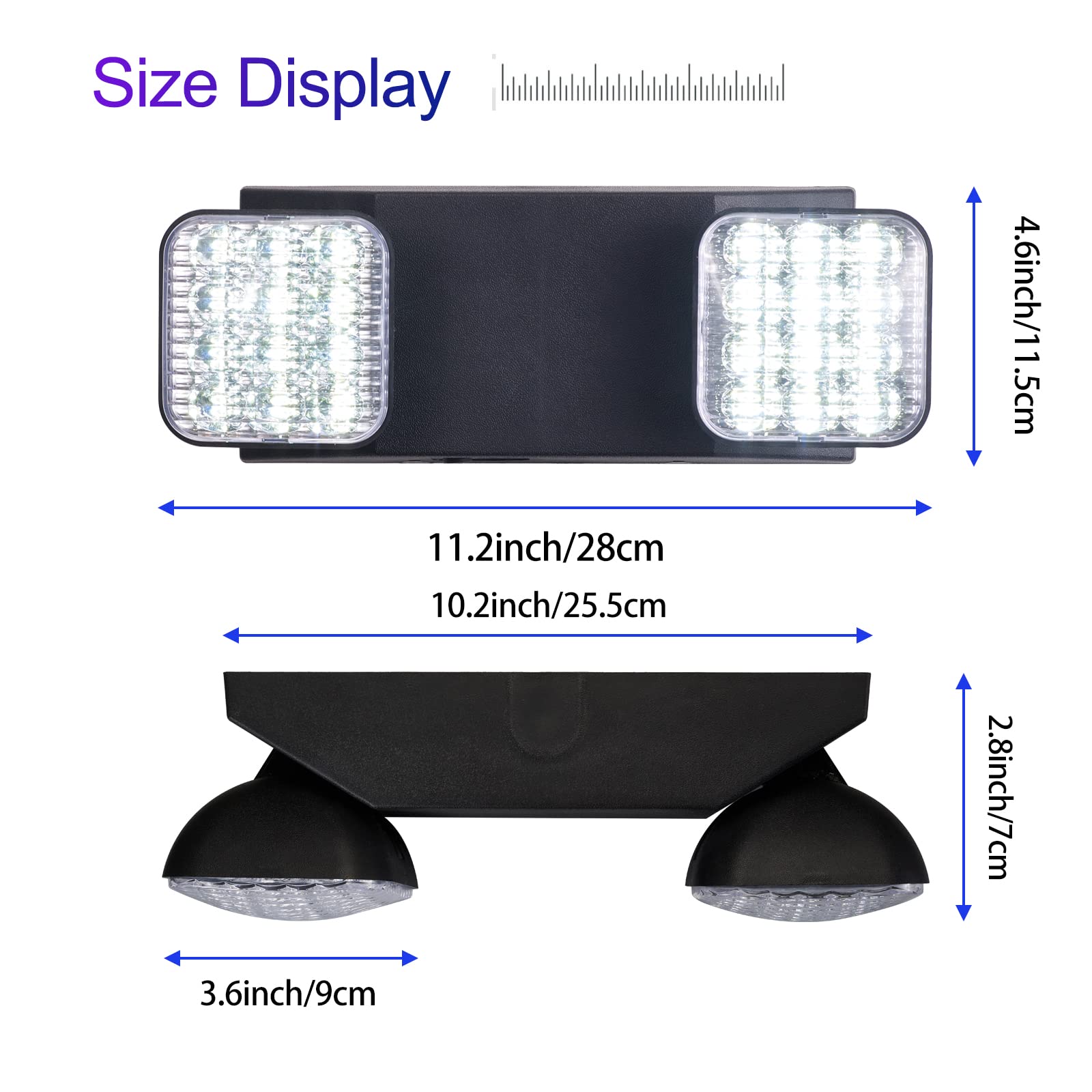 CM MZY Black Emergency Lights with Battery Backup,Commercial Emergency Light,Two Adjustable LED Light Head Emergency Lighting Fixtures,120-277V AC, UL Certified 1PCS