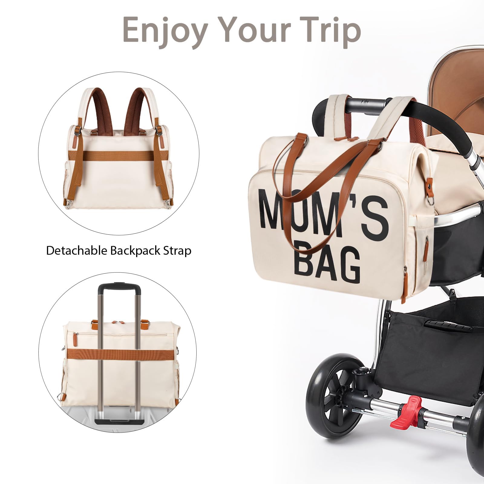 Diaper Bag Backpack Baby Bag, 4 in 1 Diaper Bag Tote, Mom Bag for Hospital with 14 Pockets, Diaper Tote Bag for Labor & Delivery, Large Waterproof Baby Travel Bag with 3 Insulated Pockets, Beige