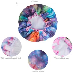 Qeuly Shower Cap for Kids, 2 Pack Kids Shower Caps Reusable Double Layer Waterproof Toddler Shower Cap, Elastic Band Kids Bonnets for Girls and Boys (Galaxy + Mermaid)