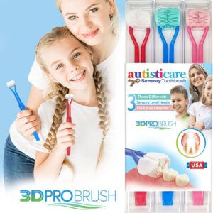 autisticare New Softer Feel Sensory 3-Sided Toothbrush 3-PK | Autism Spectrum Special Needs Asperger's Complete Dental Care Tactile Child Calming Gift Therapy Gum Health Fidget Caregiver Made in USA