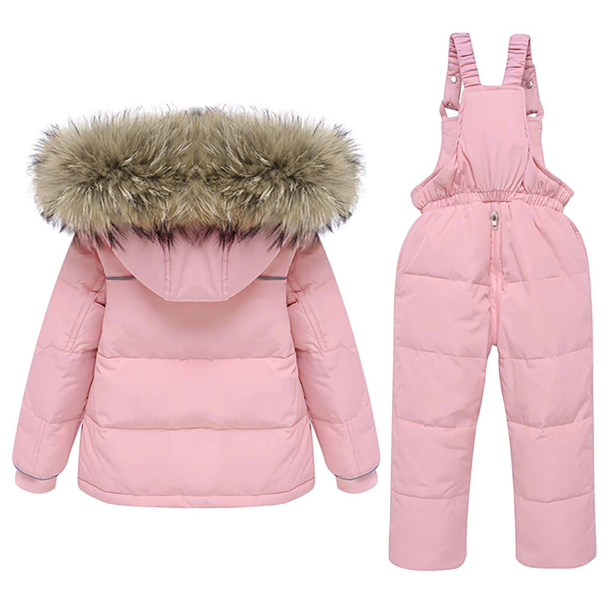 nilikastta 4-5T Toddler Girls Snowsuit Winter Clothes Baby Girl Down Jacket Kids Hooded Fur Coat + Ski Bib Pants Snow Outfits(Pink,4-5T)