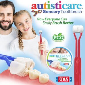 autisticare New Softer Feel Sensory 3-Sided Toothbrush 3-PK | Autism Spectrum Special Needs Asperger's Complete Dental Care Tactile Child Calming Gift Therapy Gum Health Fidget Caregiver Made in USA