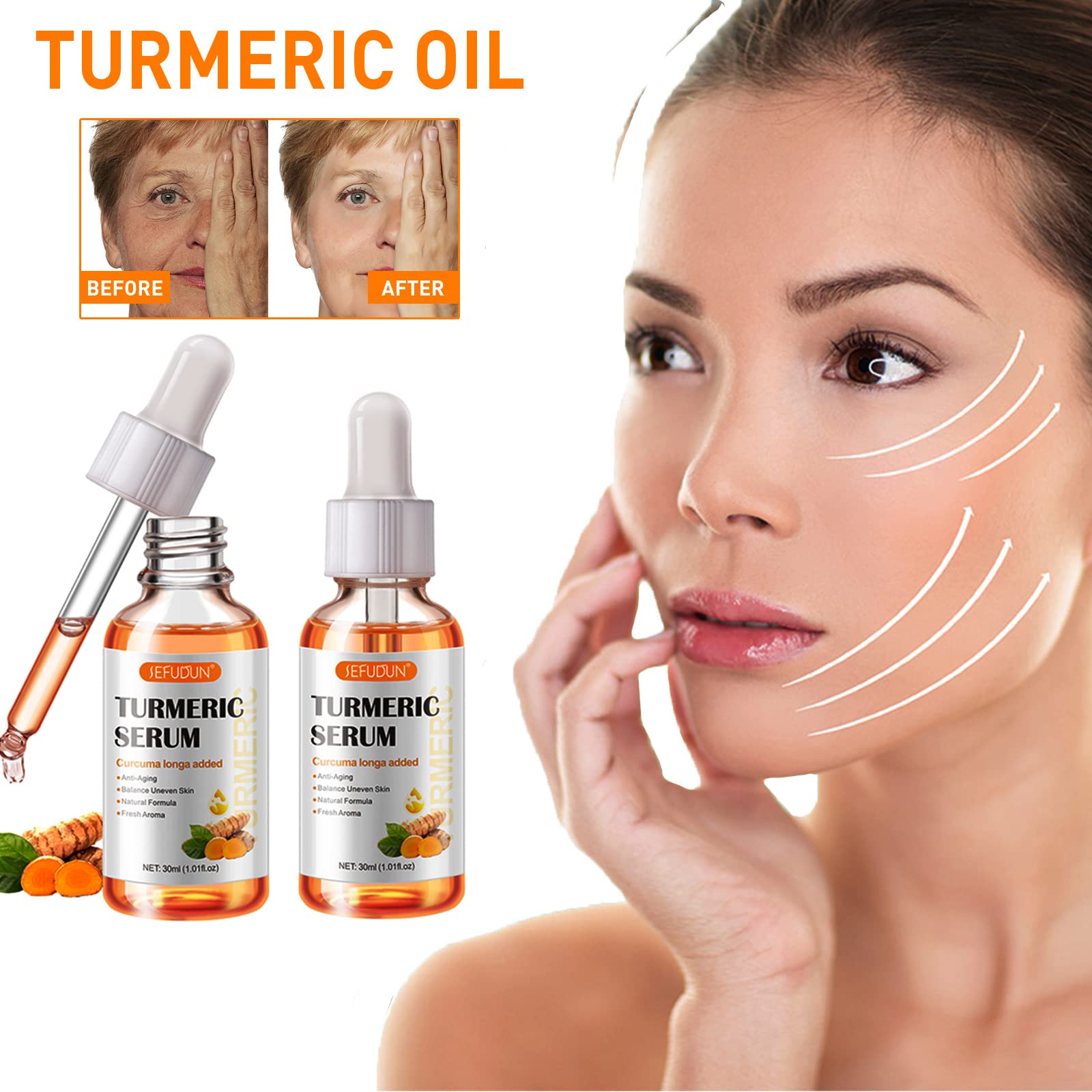 2 Pack Turmeric Serum for Dark Spots, Turmeric Dark Spot Corrector Serum for Acne, Hyperpigmentation and Smooth Skin, Formulated with Hyaluronic Acid, Vitamin C & E - 1.01 FL.OZ