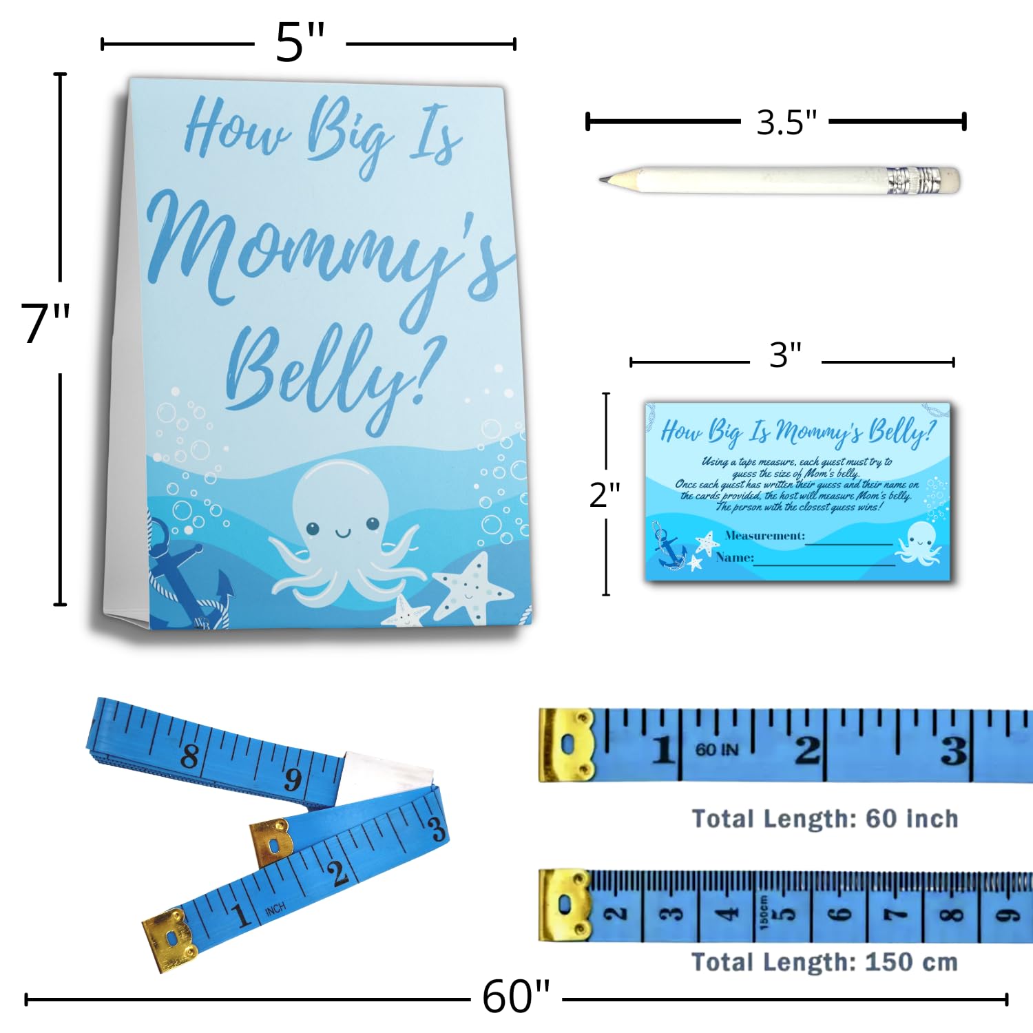 How Big is Mommys Belly Game Nautical Cinta para medir la Panza Measure The Belly Baby Shower Game 62 Piece for 50 Players Ahoy its a Boy Baby Bump Measuring Tape Game