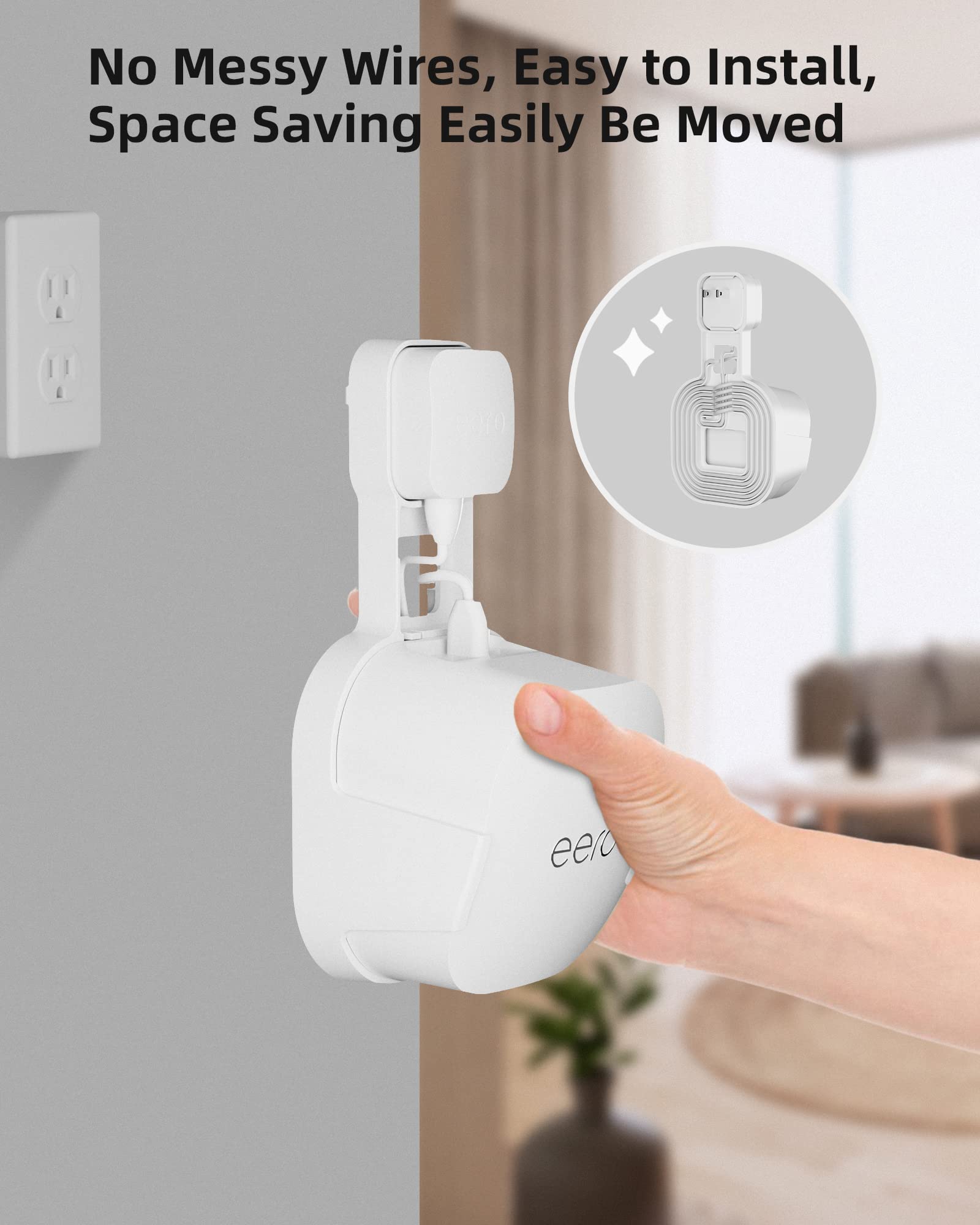 COOLWUFAN Outlet Wall Mount Holder for eero 6 or eero 6+ mesh Wi-Fi System [NOT Fit for eero mesh], No Messy Wires, Easy to Install Mount Holder for eero 6 & eero 6+ mesh Wi-Fi System (3 Pack)