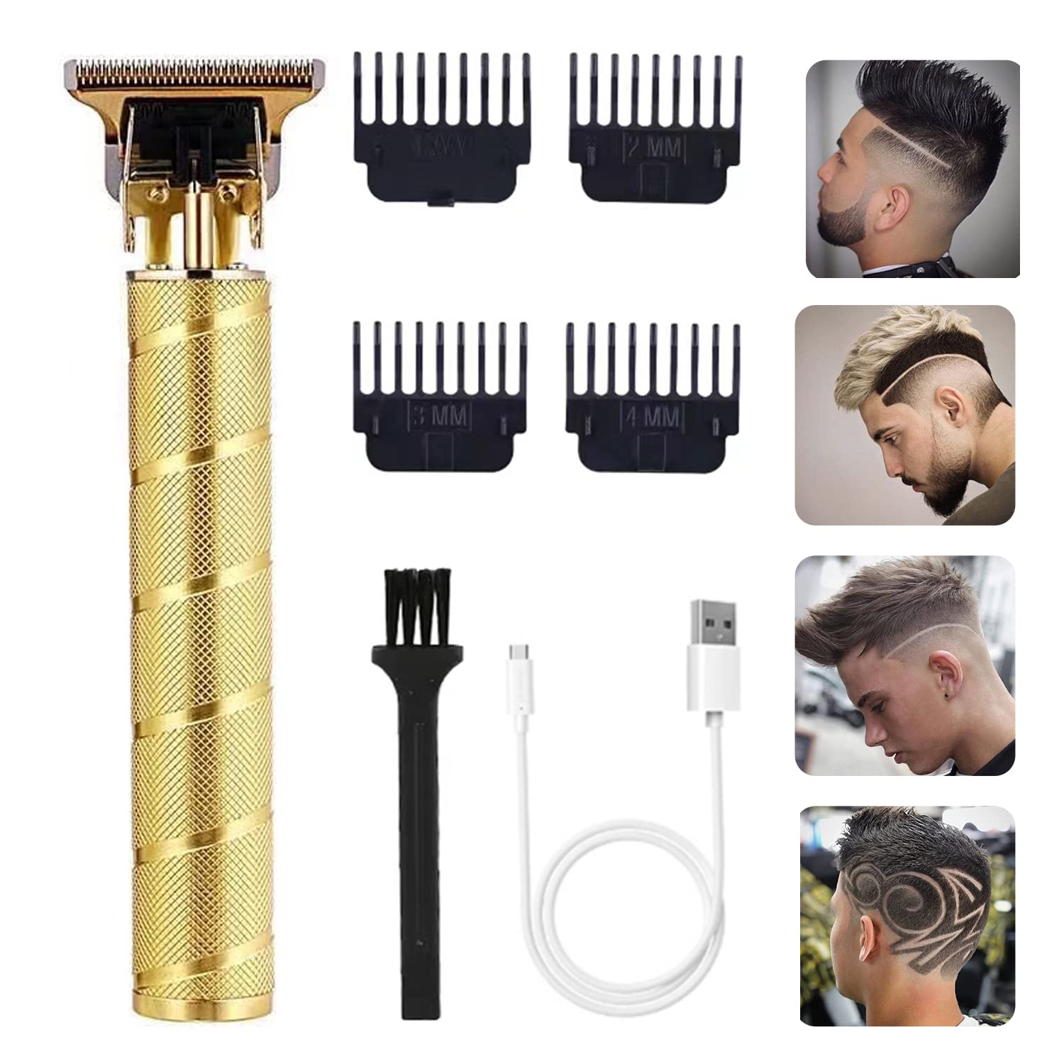 Hair Trimmer for Men, Professional Electric Hair Clippers Cordless Beard Trimmer Shaver Electric T Blade Hair Trimmer, Zero Gapped Hair Clippers Cutting Grooming Kit with Guide Combs, Gold