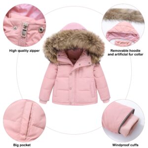 nilikastta 4-5T Toddler Girls Snowsuit Winter Clothes Baby Girl Down Jacket Kids Hooded Fur Coat + Ski Bib Pants Snow Outfits(Pink,4-5T)