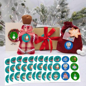 Lucleag 360 PCS Christmas Stickers for Kids, Assorted Cute Christmas Snowman Santa Round Stickers for Candy Goodie Envelope, Merry Christmas Packing Sealing Stickers DIY Gift Candy Wrap Decor