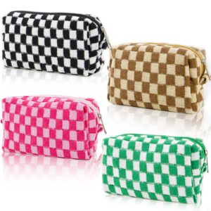 eyndyn 4 pcs checkered makeup bag cosmetic bag for women checkered pouch plaid makeup bag for women large capacity pencil case makeup brushes storage bag travel toiletry bag organizer