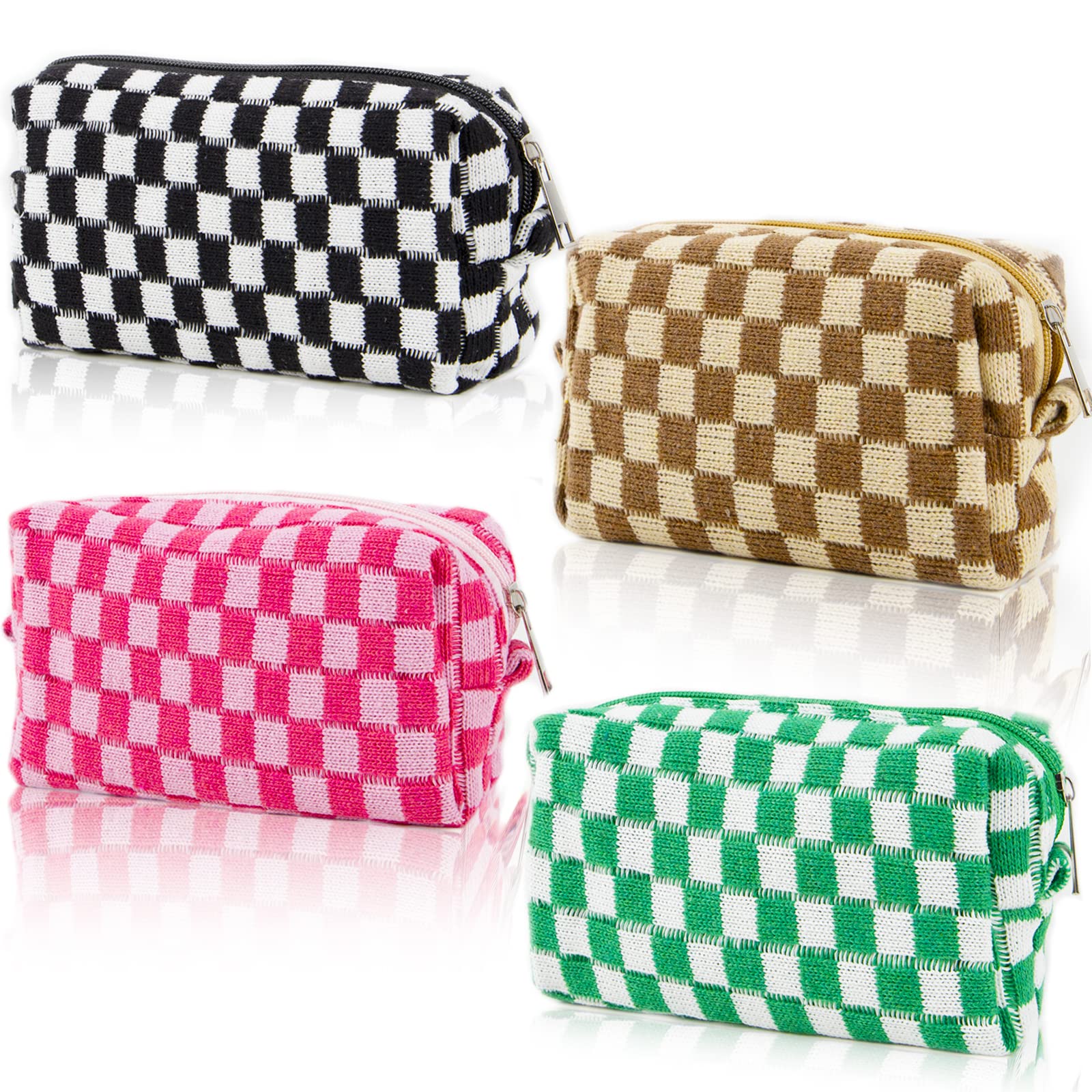 EYNDYN 4 PCS Checkered Makeup Bag Cosmetic Bag for Women Checkered Pouch Plaid Makeup Bag for Women Large Capacity Pencil Case Makeup Brushes Storage Bag Travel Toiletry Bag Organizer