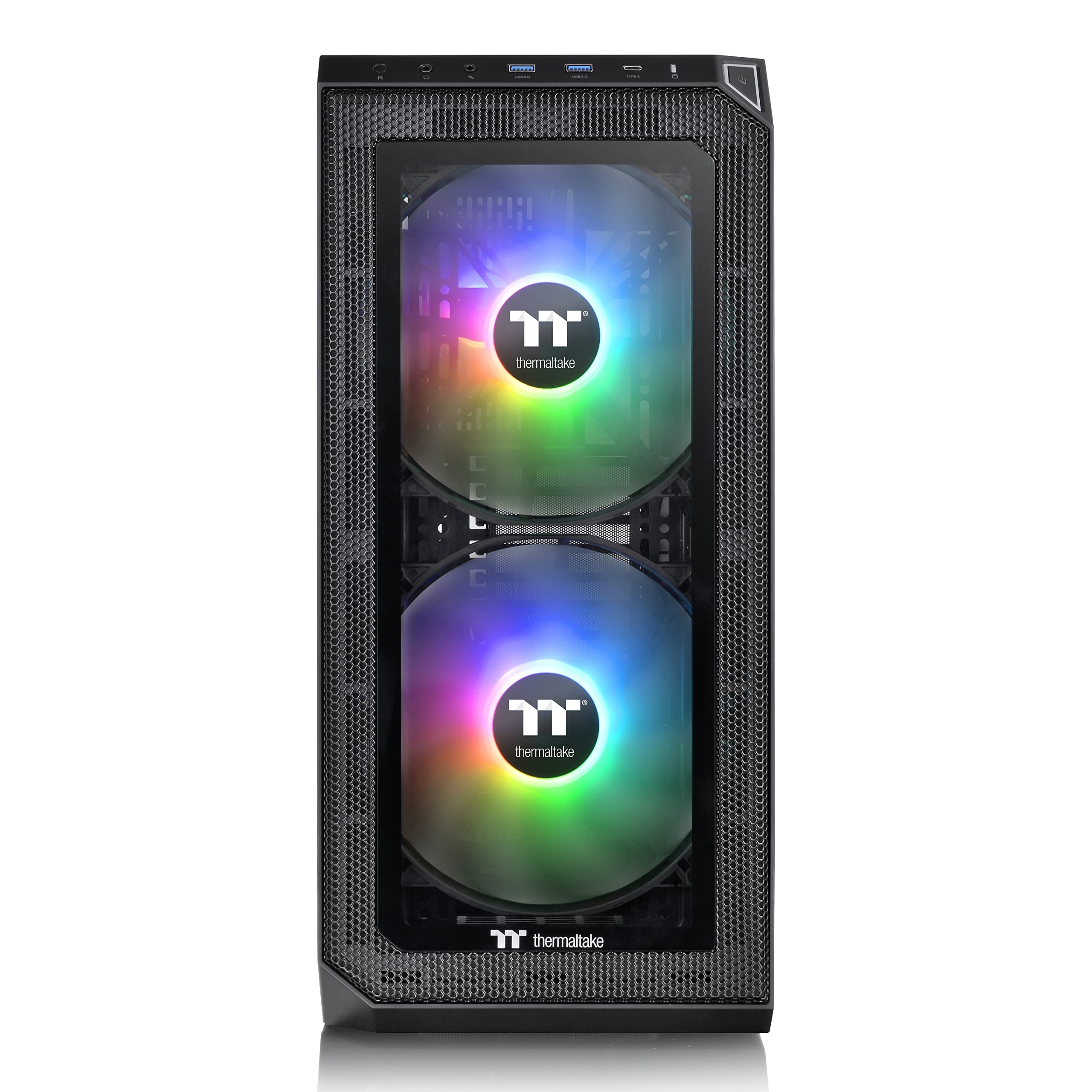 Thermaltake View 300 MX TG ARGB Motherboard Sync E-ATX Mid Tower Computer Case with 2x200mm Front & 1x120mm Rear ARGB Fan, Interchangeable Tempered Glass & Mesh Front Panel, CA-1P6-00M1WN-00, Black