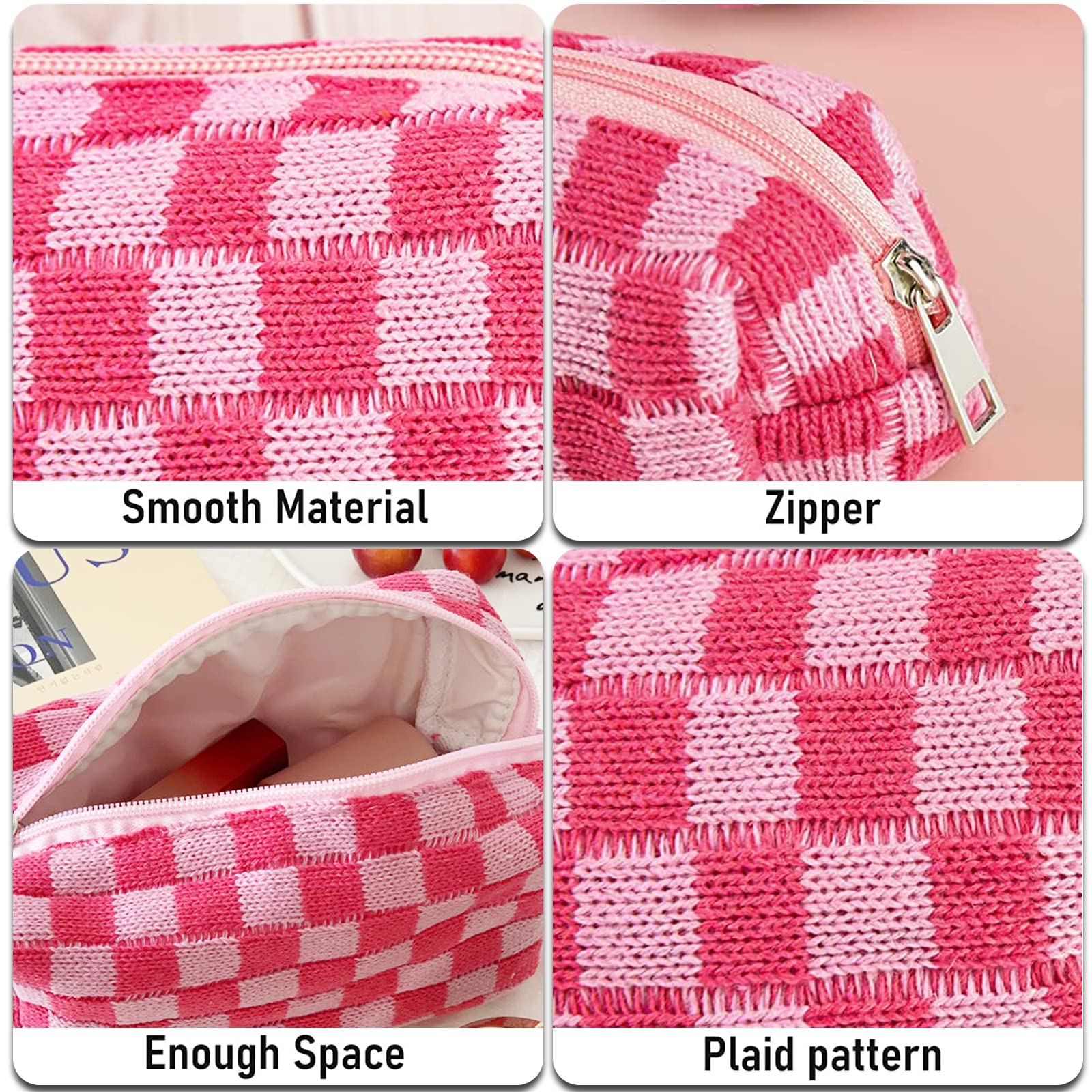 EYNDYN 4 PCS Checkered Makeup Bag Cosmetic Bag for Women Checkered Pouch Plaid Makeup Bag for Women Large Capacity Pencil Case Makeup Brushes Storage Bag Travel Toiletry Bag Organizer