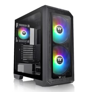 thermaltake view 300 mx tg argb motherboard sync e-atx mid tower computer case with 2x200mm front & 1x120mm rear argb fan, interchangeable tempered glass & mesh front panel, ca-1p6-00m1wn-00, black