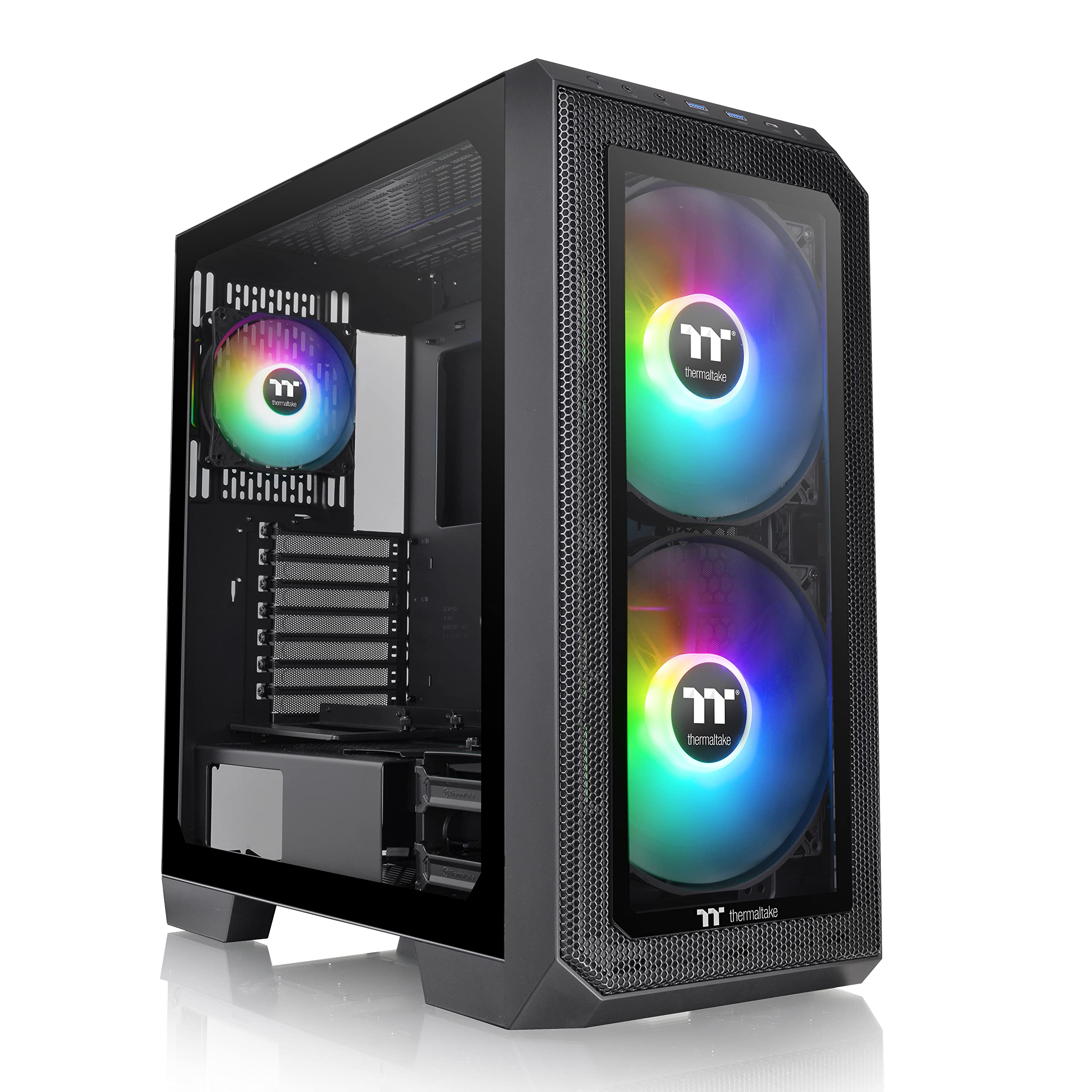 Thermaltake View 300 MX TG ARGB Motherboard Sync E-ATX Mid Tower Computer Case with 2x200mm Front & 1x120mm Rear ARGB Fan, Interchangeable Tempered Glass & Mesh Front Panel, CA-1P6-00M1WN-00, Black