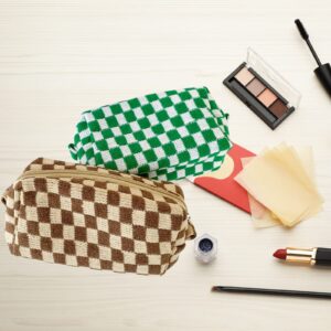 EYNDYN 4 PCS Checkered Makeup Bag Cosmetic Bag for Women Checkered Pouch Plaid Makeup Bag for Women Large Capacity Pencil Case Makeup Brushes Storage Bag Travel Toiletry Bag Organizer