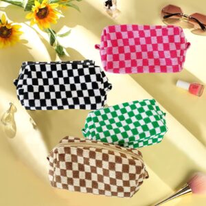 EYNDYN 4 PCS Checkered Makeup Bag Cosmetic Bag for Women Checkered Pouch Plaid Makeup Bag for Women Large Capacity Pencil Case Makeup Brushes Storage Bag Travel Toiletry Bag Organizer