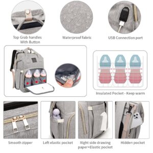 Baby Diaper Bag Backpack with Changing Station, Baby Registry Search Shower Gifts, Baby Bags for Boy Girl, New Mom Gifts for Women, Large Capacity, USB Port,Gray