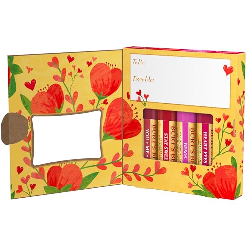 Burt's Bees Bee Mine Lip Balm Gift Set, Strawberry, Dragonfruit Lemon, Pomegranate and Watermelon, 4 Personalized Lip Balms, Pack May Vary