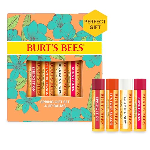 Burt's Bees Stocking Stuffers, Just Picked Lip Balm Set, Pomegranate, Watermelon, Sweet Mandarin, Coconut & Pear, Natural Origin Lip Treatment Christmas Gifts (4-Pack)