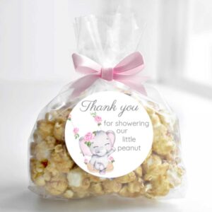 1.9 Inch Stickers Elephant Baby Shower Favors Girl Thank You for Celebrating with Us Gray Pink