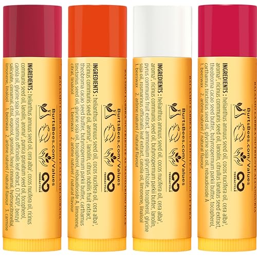 Burt's Bees Stocking Stuffers, Just Picked Lip Balm Set, Pomegranate, Watermelon, Sweet Mandarin, Coconut & Pear, Natural Origin Lip Treatment Christmas Gifts (4-Pack)